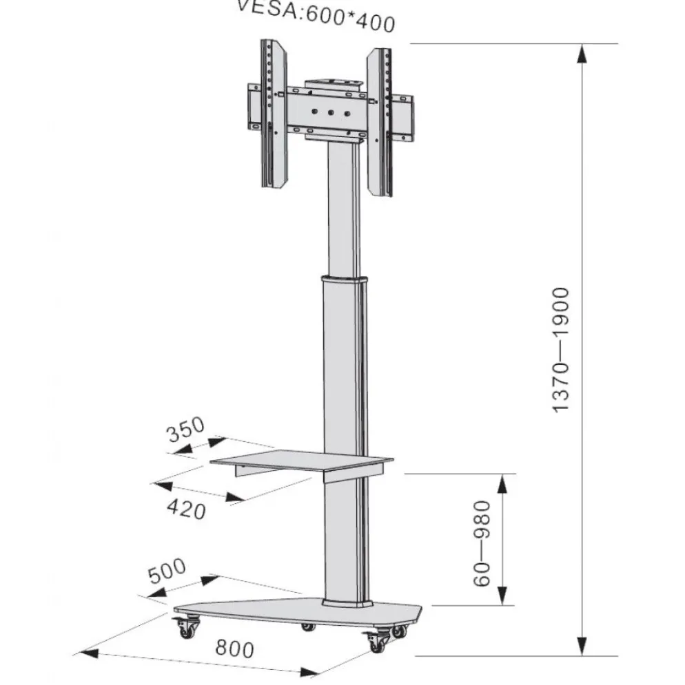 Carrello porta TV Agile regolabile e ruotabile