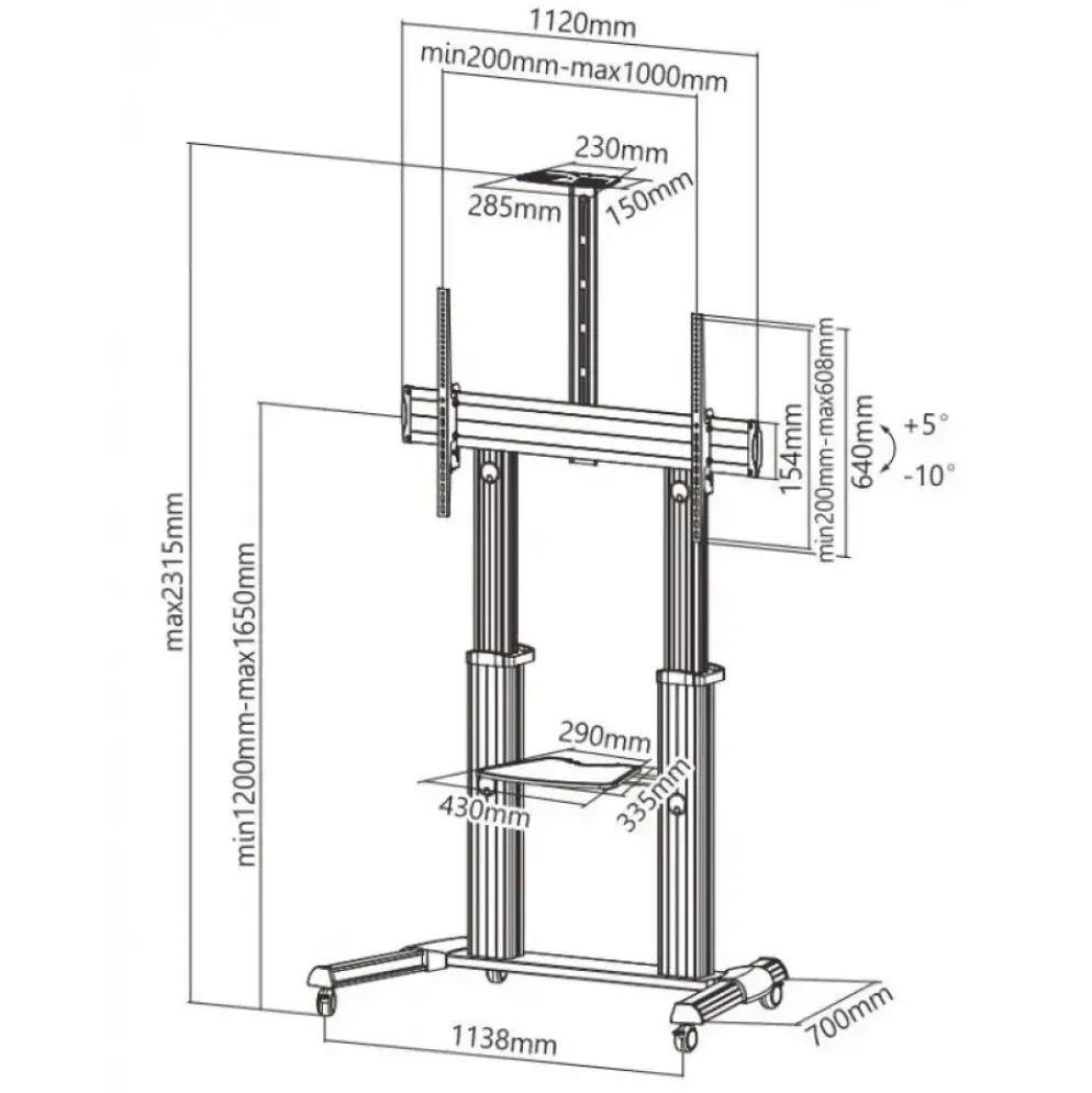 Carrello porta TV grandi dimensioni 60" - 100" Fabian