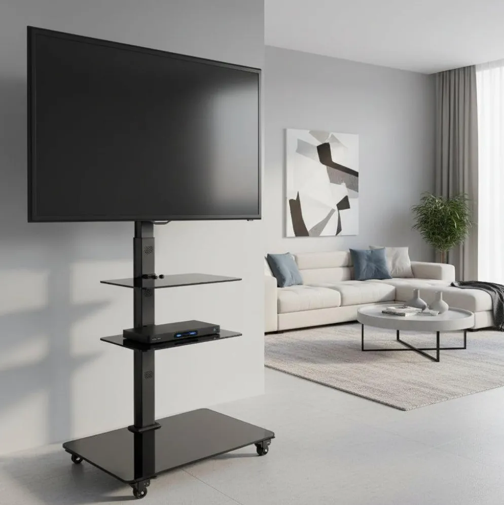 Carrello porta TV in metallo e vetro Runner