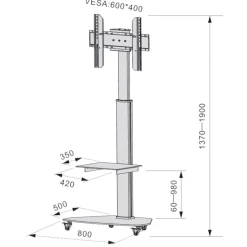 Carrello porta TV regolabile e ruotabile Agile Bianco