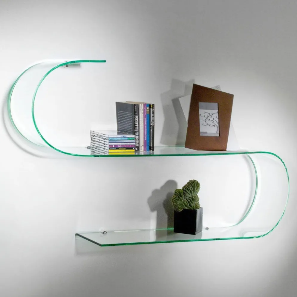 Coppia mensole design in vetro curvo 100 cm Curl