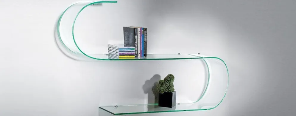 Coppia mensole design in vetro curvo 100 cm Curl