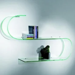 Coppia mensole design in vetro curvo 100 cm Curl