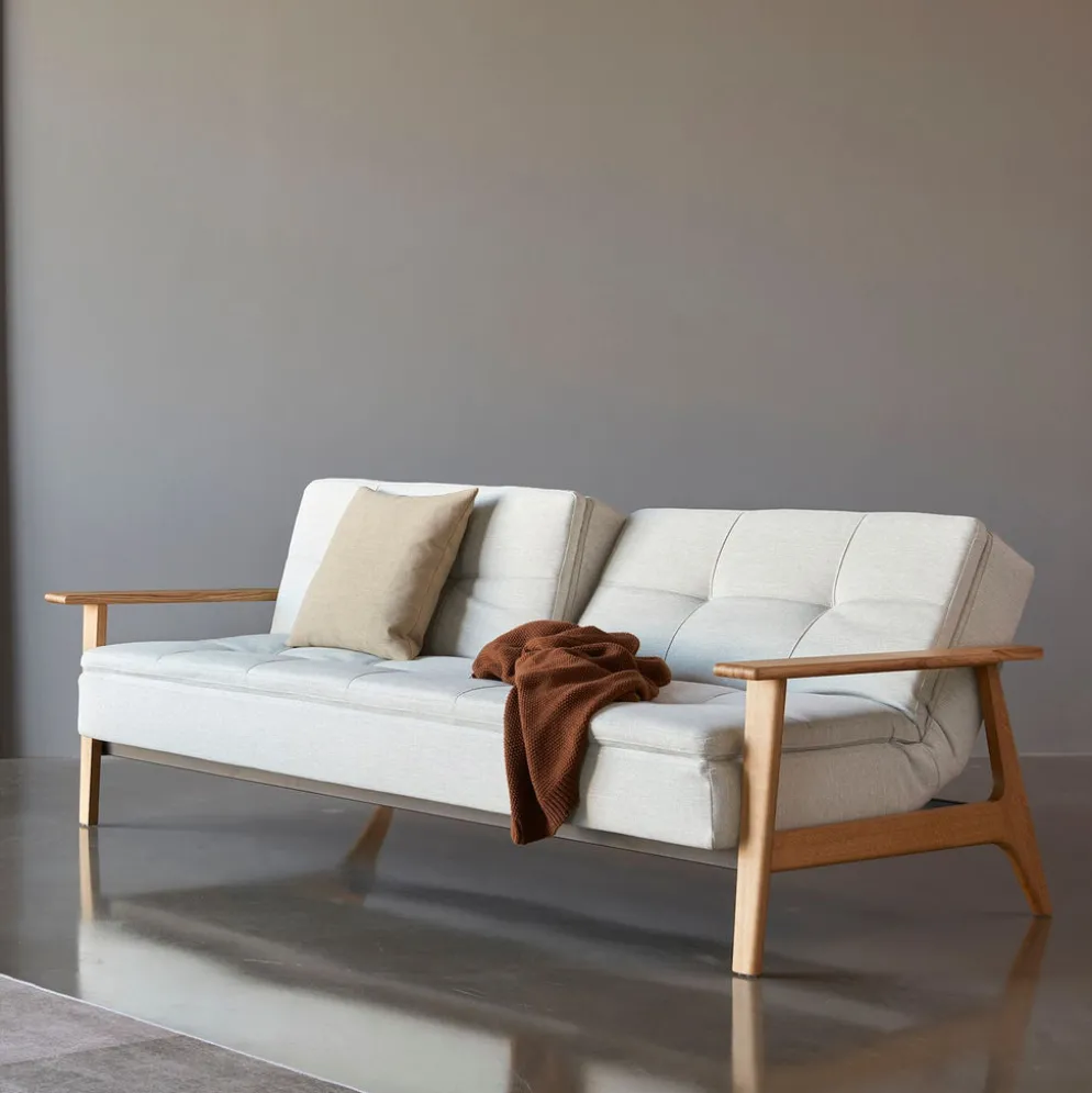 Divano letto comodo con braccioli in legno Dublexo Frej