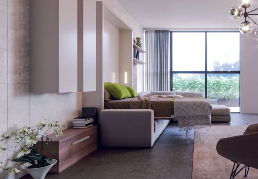 Letto a scomparsa con divano Cubo