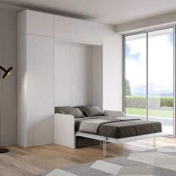 Letto a scomparsa con divano una piazza e mezza colonna e pensili Lexton