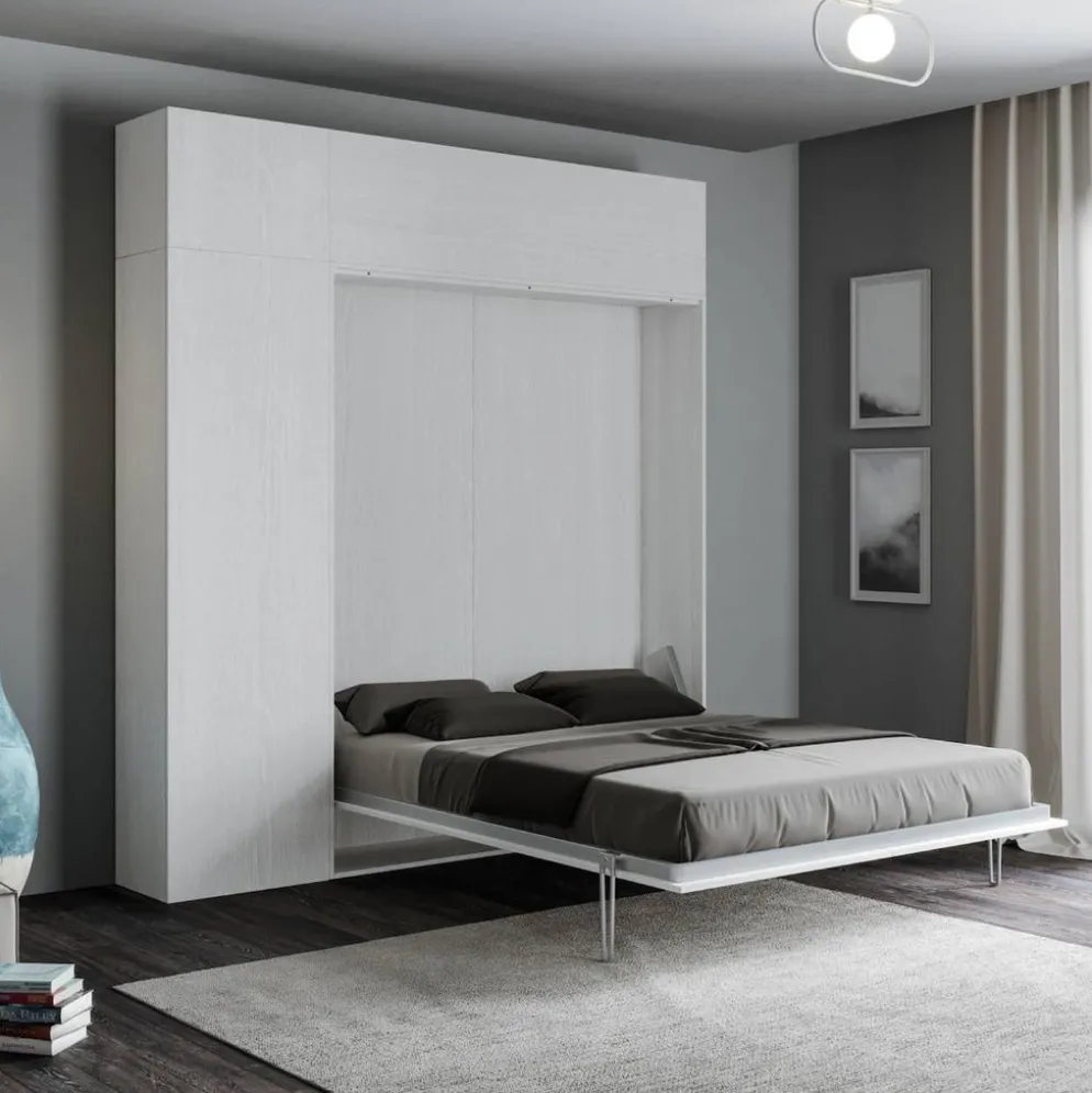 Letto matrimoniale a scomparsa con colonna e pensili Lexton