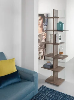Libreria a colonna in vetro e legno Laddy
