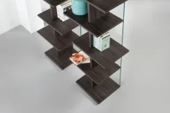 Libreria a colonna in vetro e legno Laddy