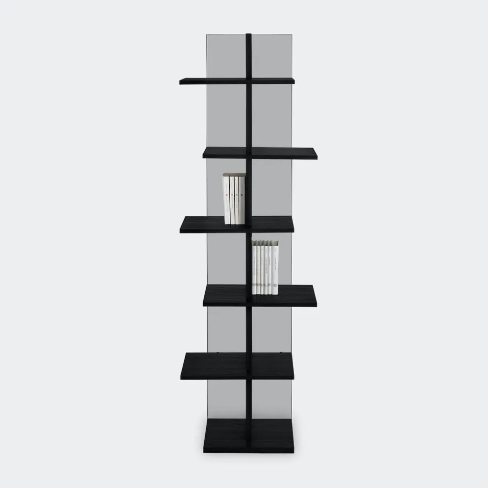 Libreria a colonna in vetro e legno Laddy