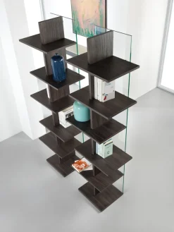 Libreria a colonna in vetro e legno Laddy