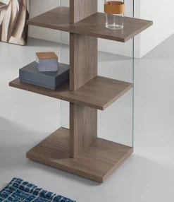 Libreria a colonna in vetro e legno Laddy