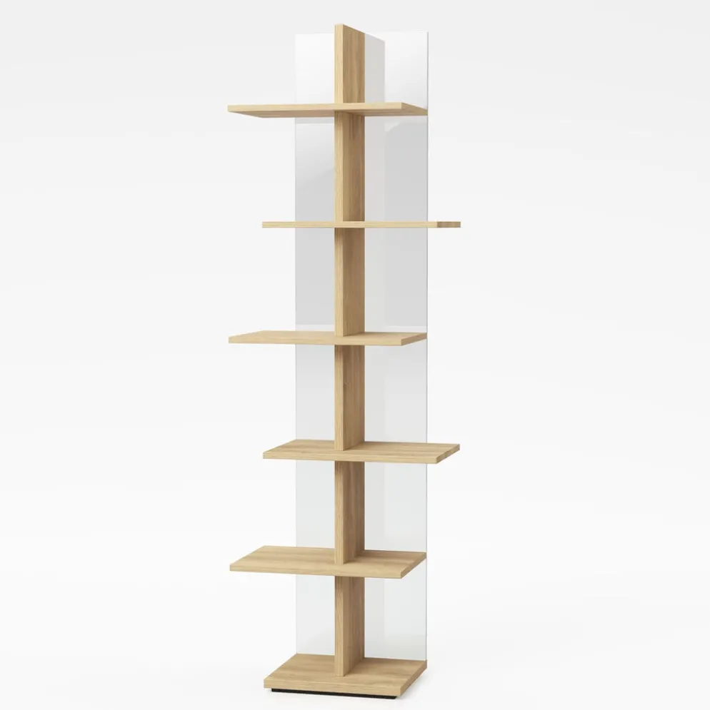Libreria a colonna in vetro e legno Laddy