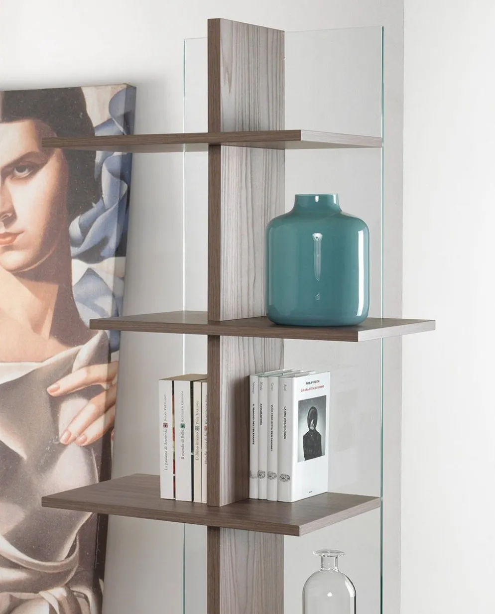 Libreria a colonna in vetro e legno Laddy