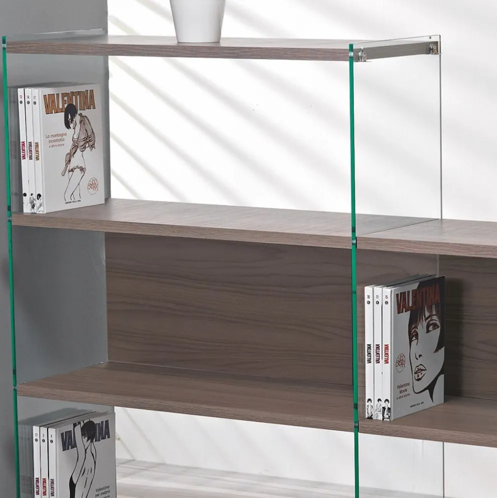 Libreria design Tibor10 divisoria in laminato e vetro