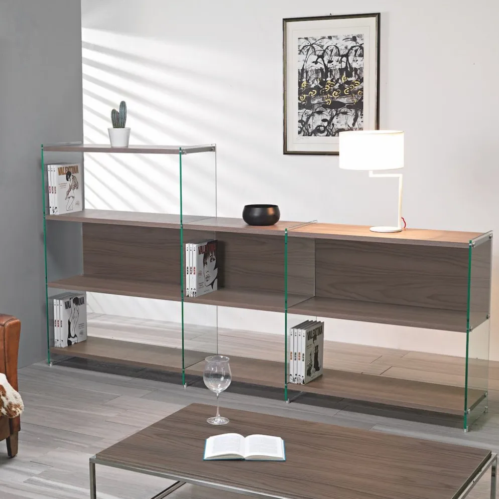 Libreria design Tibor10 divisoria in laminato e vetro