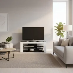 Mobile porta TV design Trix in legno bianco e vetro