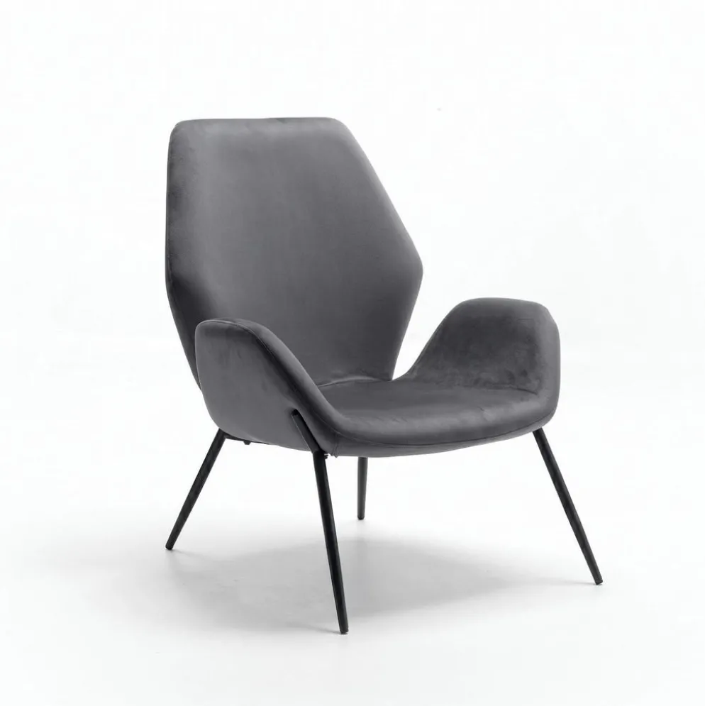 Poltrona Elvara in velluto con gambe in metallo nero
