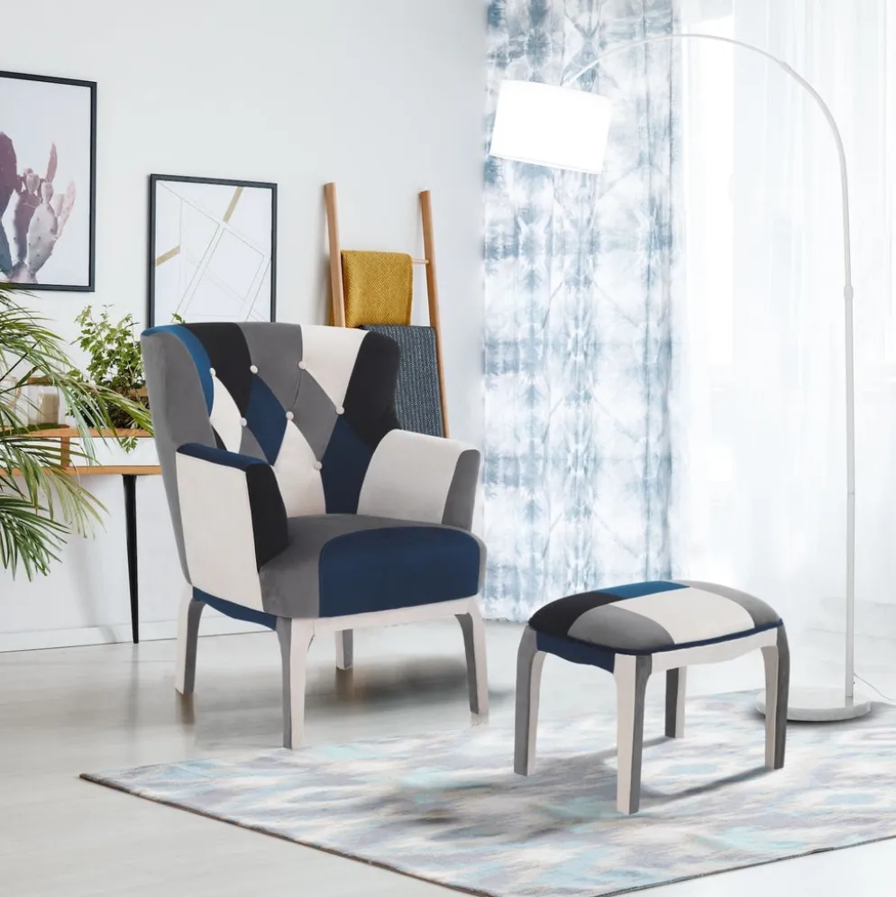 Poltrona e pouf patchwork Axel