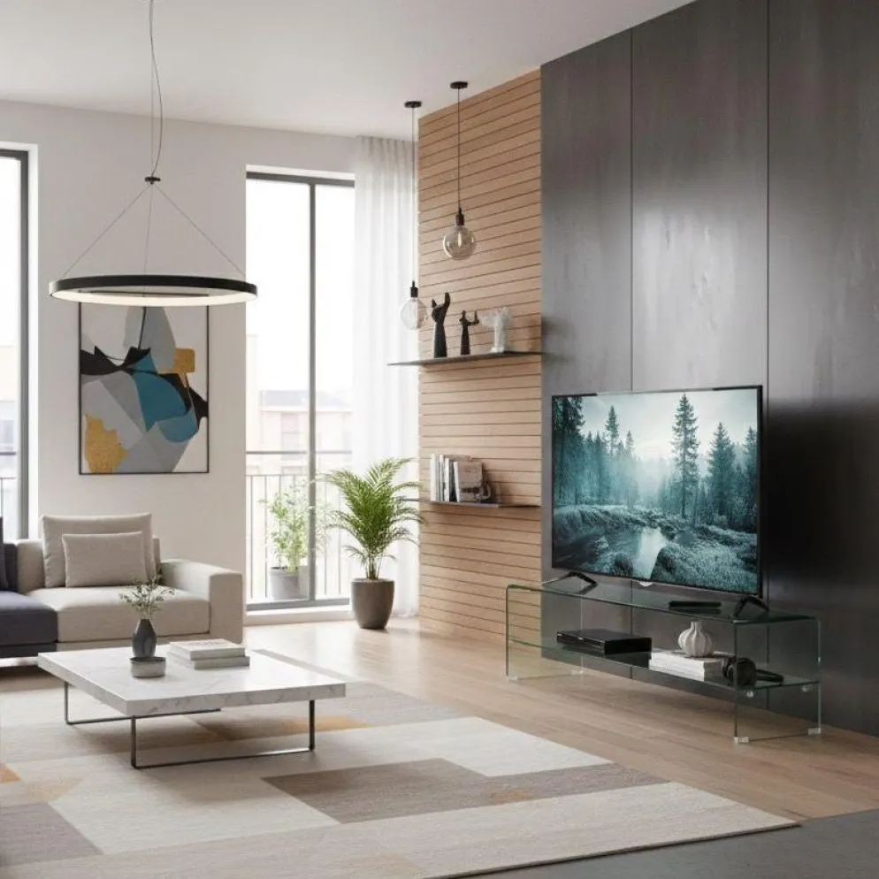 Porta TV in vetro curvato trasparente Fancy 130