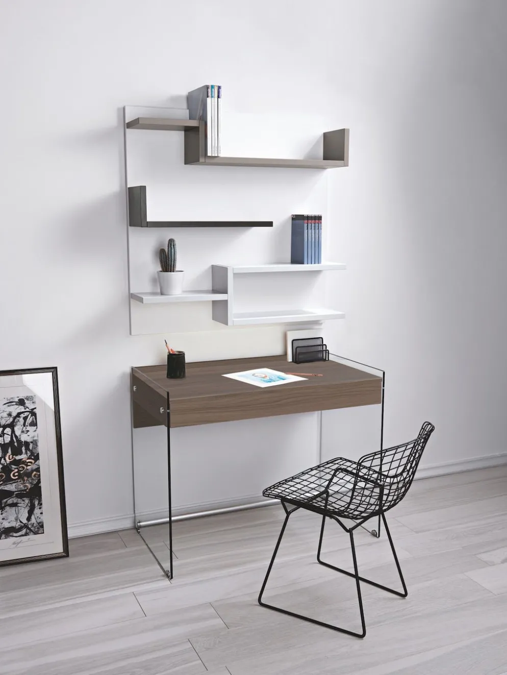 Scrivania per computer Studeo in vetro e laminato