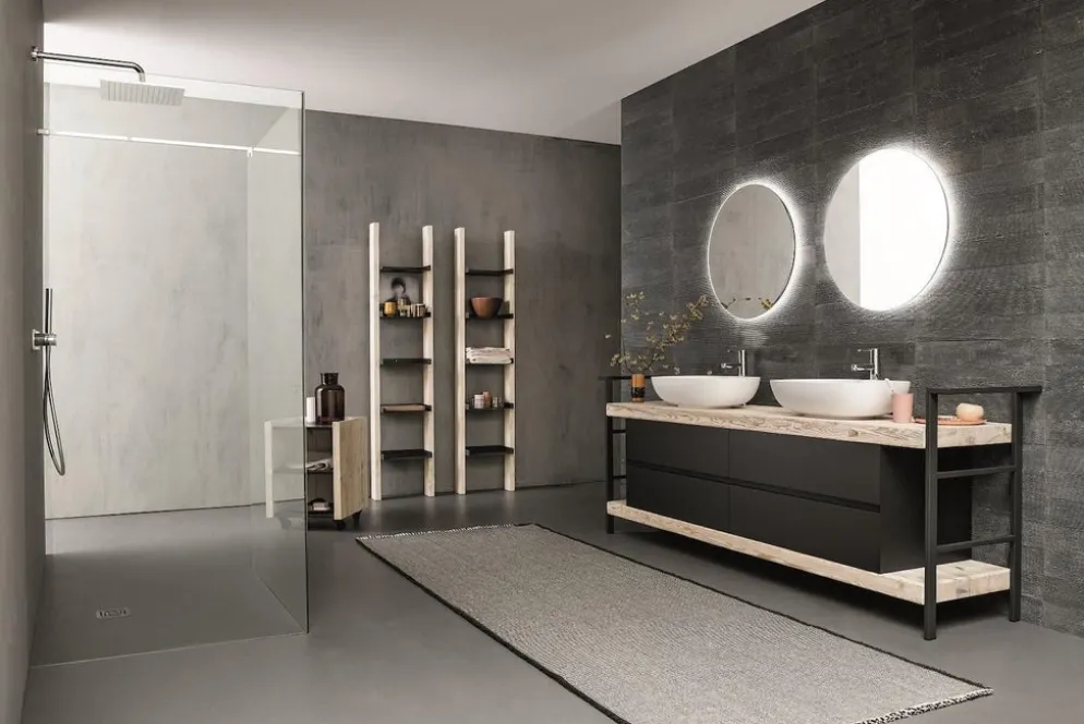 Set mobili bagno in legno Old Wood 2 di Loetrà