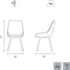 Set 4 sedie per sala pranzo o cucina Selora