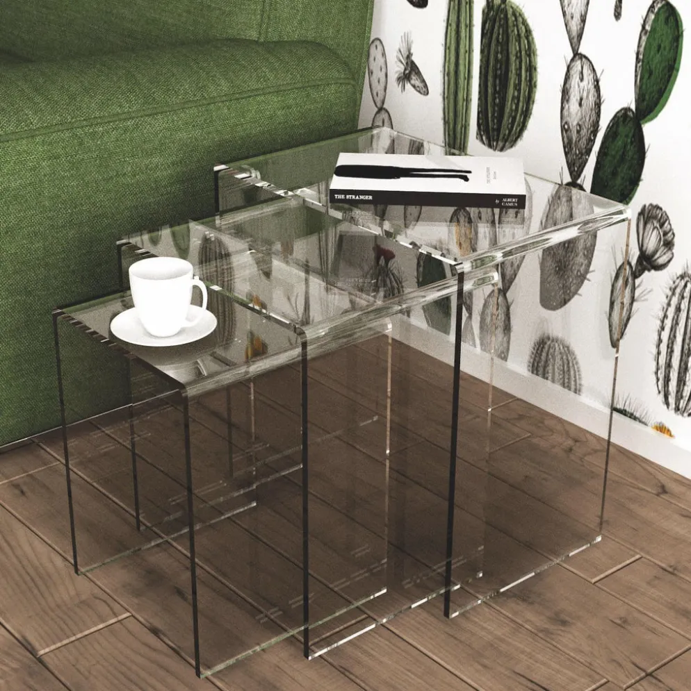 Set 3 tavolini da salotto in plexiglass Triade