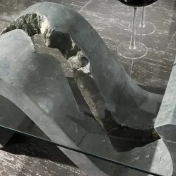 Tavolino da salotto in pietra e vetro Orian