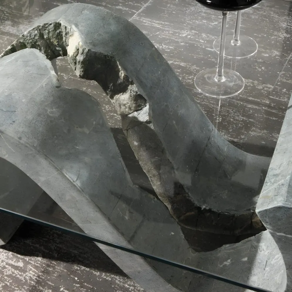 Tavolino da salotto in pietra e vetro Orian