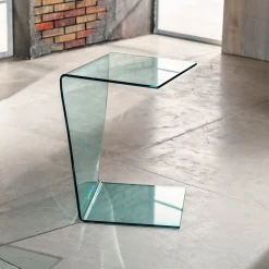 Tavolino lato divano in vetro curvato Sabine