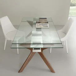 Tavolo allungabile Nicklas in acciaio vetro legno 160x90cm