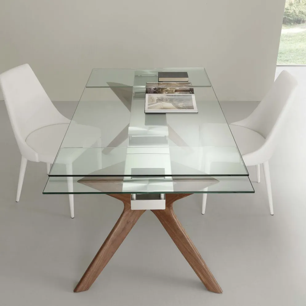 Tavolo allungabile Nicklas in acciaio vetro legno 160x90cm