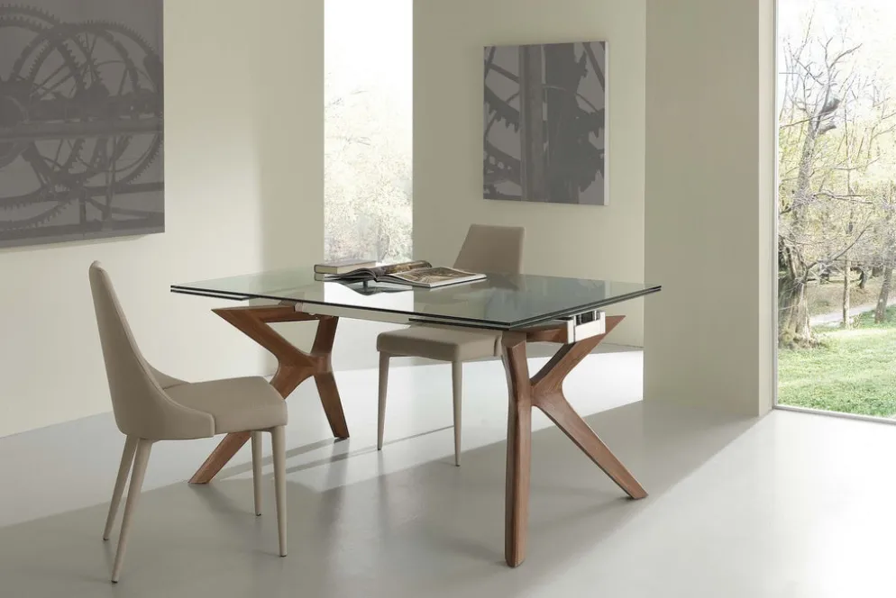 Tavolo allungabile Nicklas in acciaio vetro legno 160x90cm