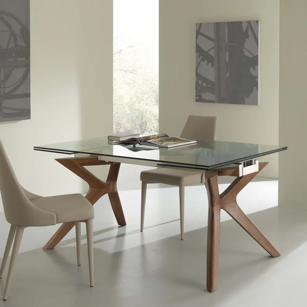Tavolo allungabile Nicklas in acciaio vetro legno 160x90cm