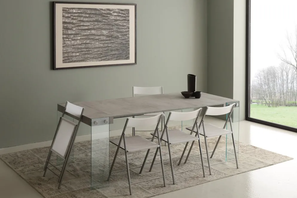 Tavolo consolle allungabile Skim in vetro e legno