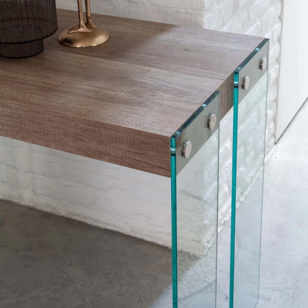 Tavolo consolle allungabile Skim in vetro e legno