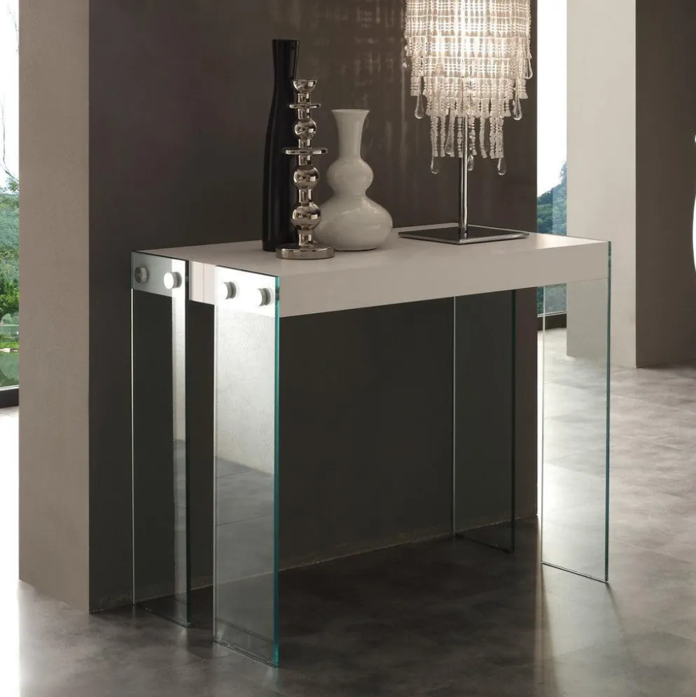 Tavolo consolle allungabile Skim in vetro e legno