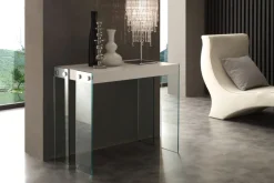 Tavolo consolle allungabile Skim in vetro e legno