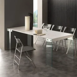 Tavolo consolle allungabile Skim in vetro e legno