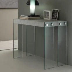Tavolo consolle allungabile Skim in vetro e legno