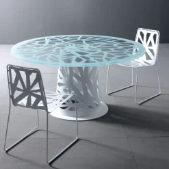 Tavolo rotondo in vetro e metallo Domino