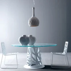 Tavolo rotondo in vetro e metallo Domino