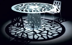 Tavolo rotondo in vetro e metallo Domino